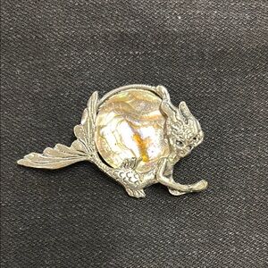 Silver Mermaid Brooch with Iridescent Stone